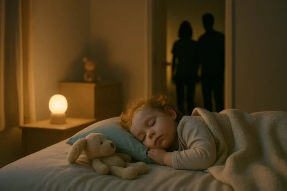 enfant dormant et parent à la porte