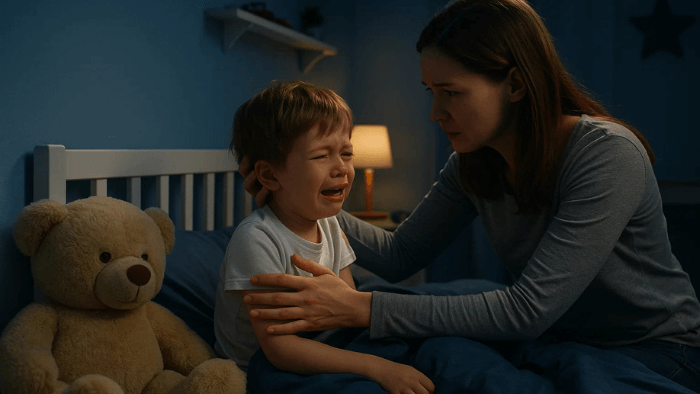 enfant qui pleure dans son lit cauchemar