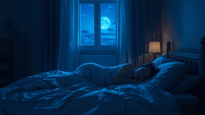 Personne dormant paisiblement sur le côté dans une chambre calme pour éviter le ronflement nocturne