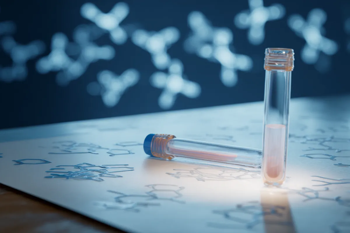 test sanguin et des anticorps dans le sang, illustrant l’absence d’immunoglobuline monoclonale, avec des tons bleus pour s’harmoniser au site.