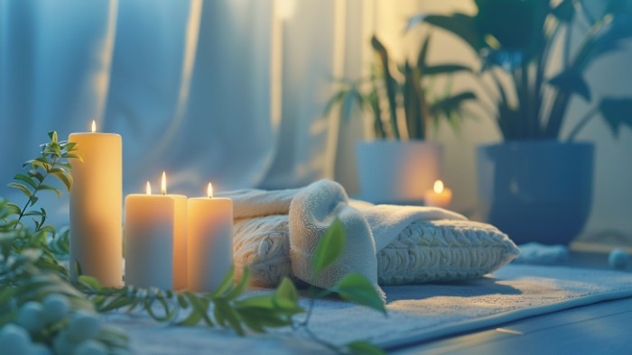 Image en grand angle d’un espace bien-être lumineux avec éléments naturels, plantes vertes et ambiance apaisante, utilisée comme fond parallax pour la page d’accueil.