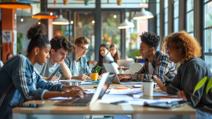 Réunion de coordination de La Codia avec membres d'associations étudiantes autour d'une table de travail collaborative