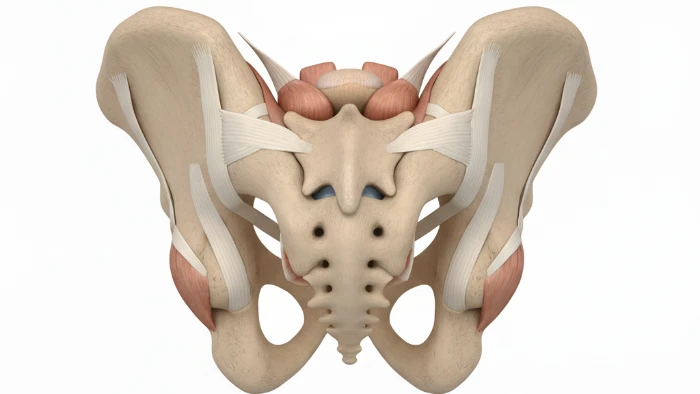 Illustration anatomique du coccyx et du sacrum montrant la zone sensible en bas de la colonne vertébrale pour expliquer la durée d'une coccydynie.