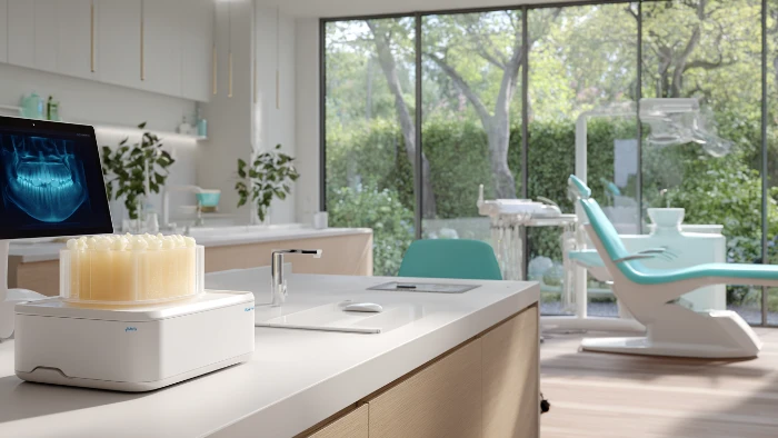 Imprimante 3D dentaire CapDentaire SprintRay Pro en plein travail pour créer un modèle de précision dans un cabinet moderne et apaisant.