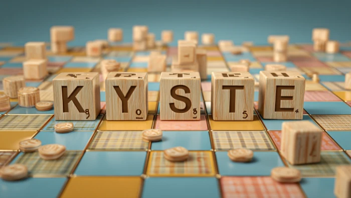 Représentation ludique de tuiles de Scrabble formant des mots anatomiques en K comme kyste et kératine