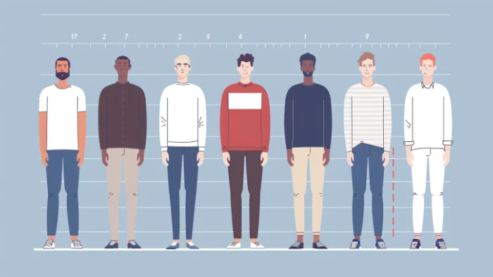 Illustration représentant la diversité des tailles chez les hommes français en 2025