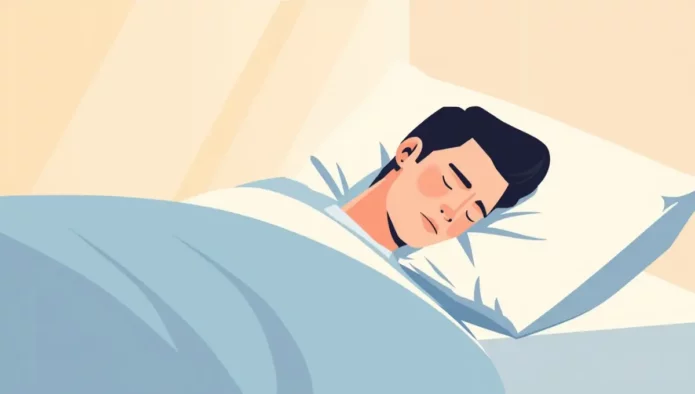 Illustration d'un homme endormi paisiblement illustrant la méthode pour retrouver le sommeil en 21 jours