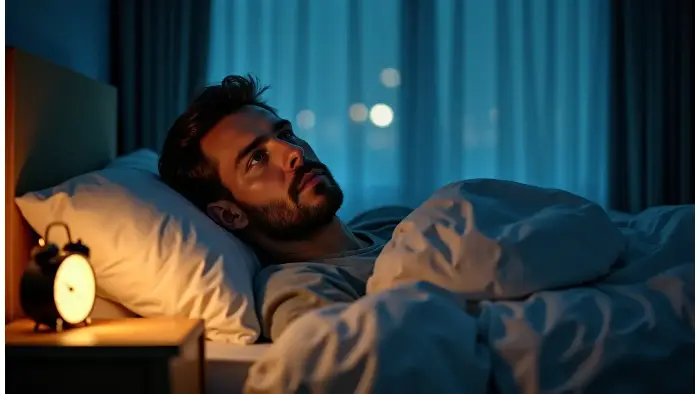 homme qui se réveille plusieurs fois par nuit à cause de ronflement et apnée du sommeil