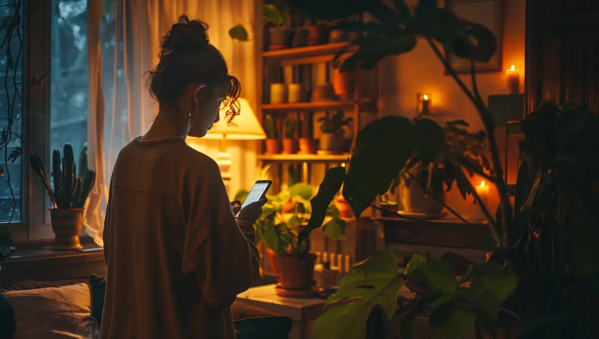 Heure miroir 18h18 affichée sur un téléphone dans une ambiance de soirée douce et apaisée