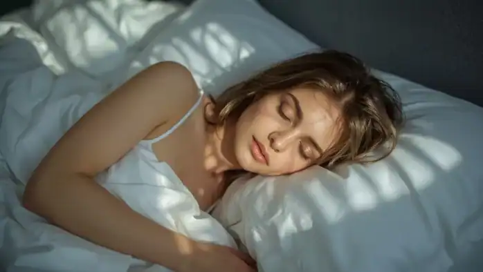Femme endormie paisiblement après utilisation du patch sommeil Wellamoon