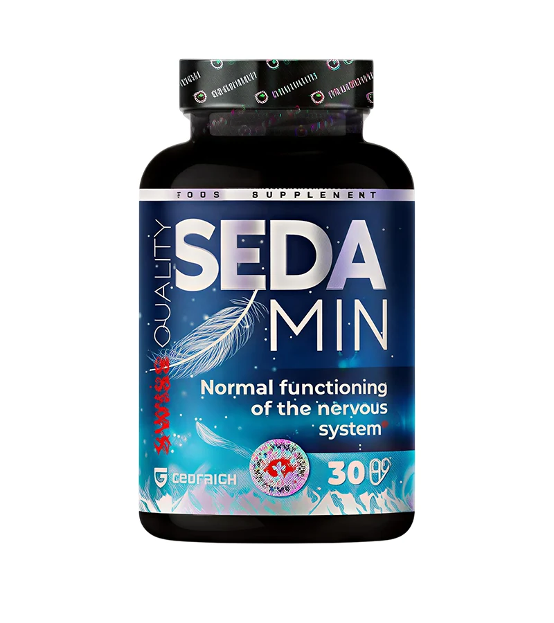 Flacon du complement Sedamin, 30 gelules, formule Swiss Quality pour le fonctionnement normal du systeme nerveux