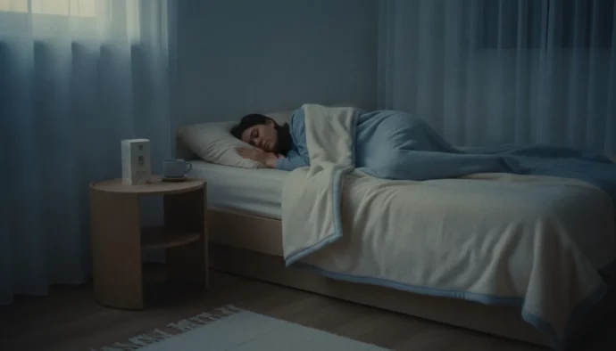Femme dormant paisiblement la nuit, illustration du confort du disque menstruel