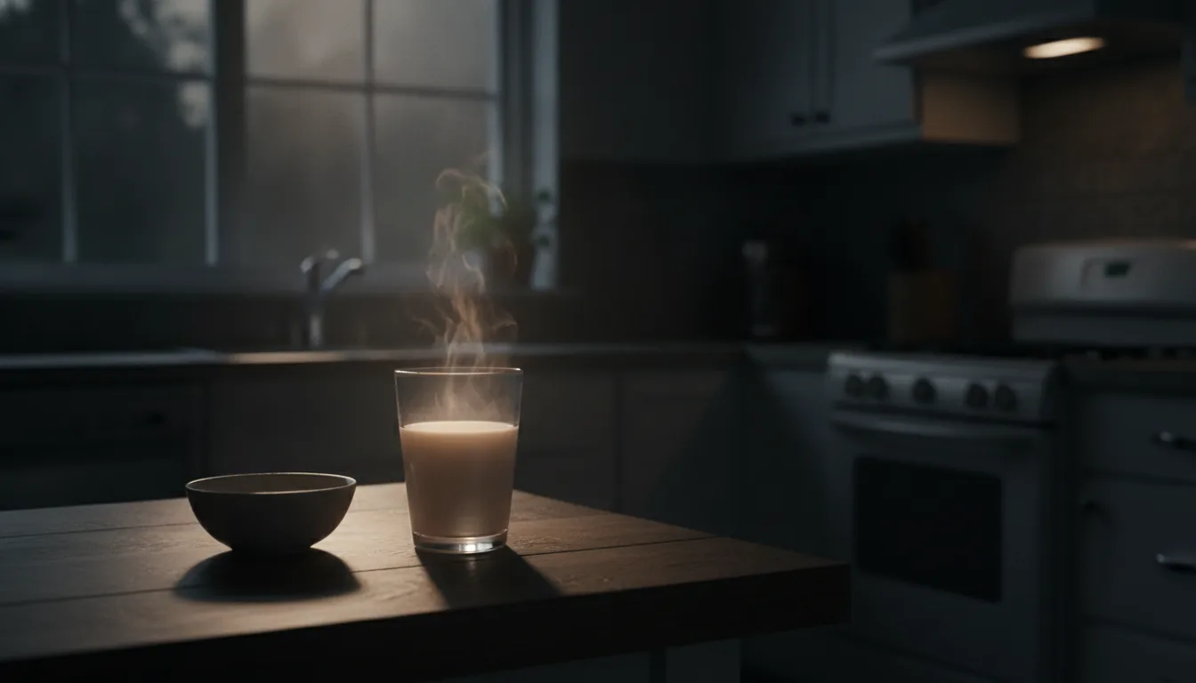 Cuisine faiblement éclairée la nuit, illustrant l'envie de manger après un réveil nocturne