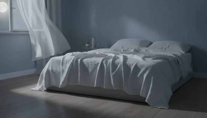 Chambre fraîche et aérée la nuit, illustrant une solution contre la transpiration nocturne
